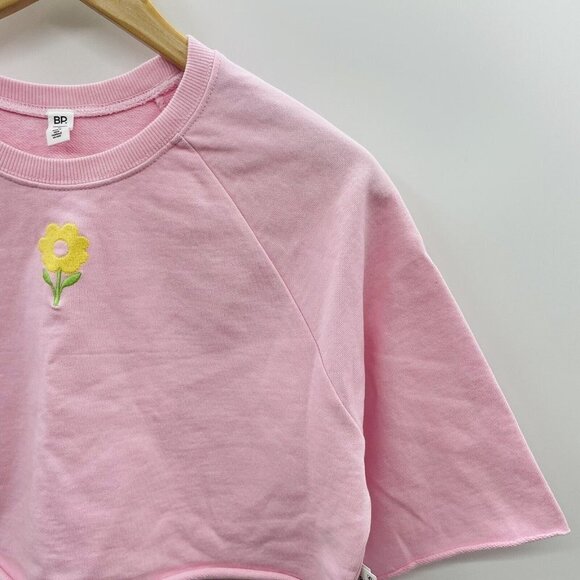 BP Womens Small Organic Cotton Crop Sweatshirt Pink Flower Embroidered 1699 - Picture 3 of 7